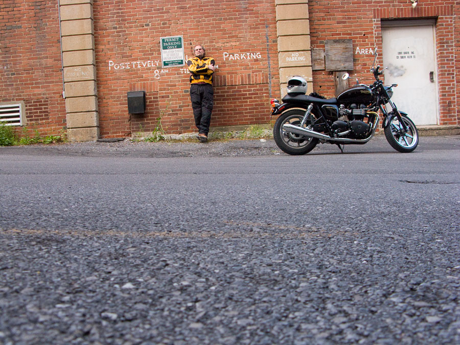 Steve Williams with Triumph Bonneville motorcycle