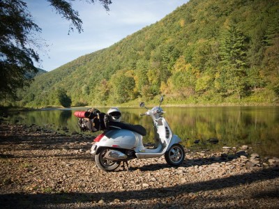 Vespa GTS scooter along Pine Creek