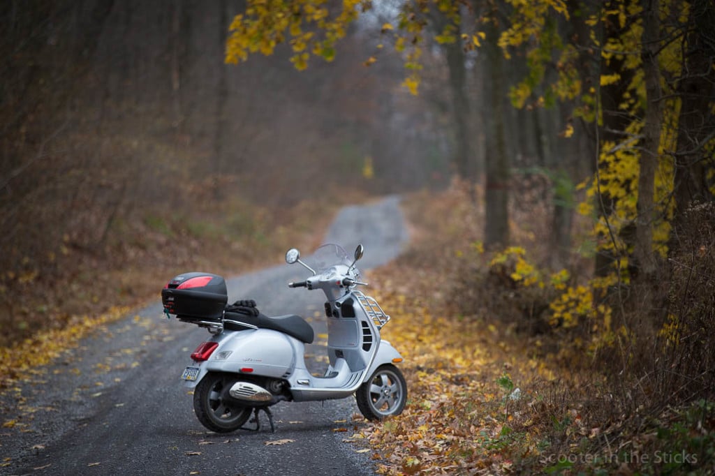 Vespa GTS 250ie scooter on a gravel road