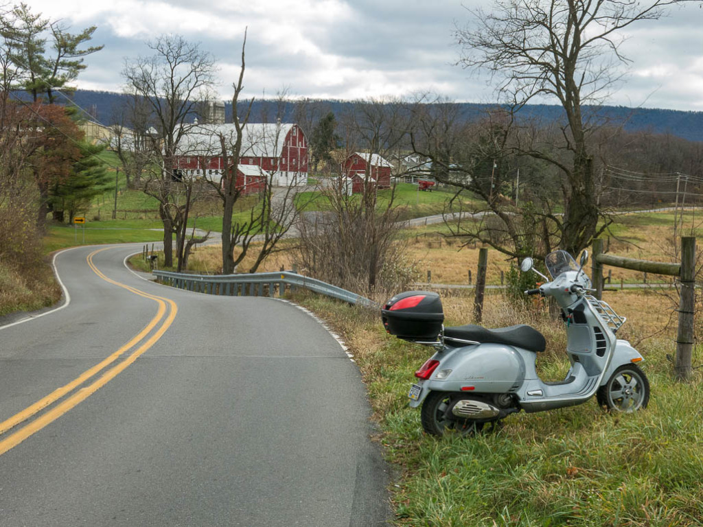 Vespa GTS scooter near Meyer farm.