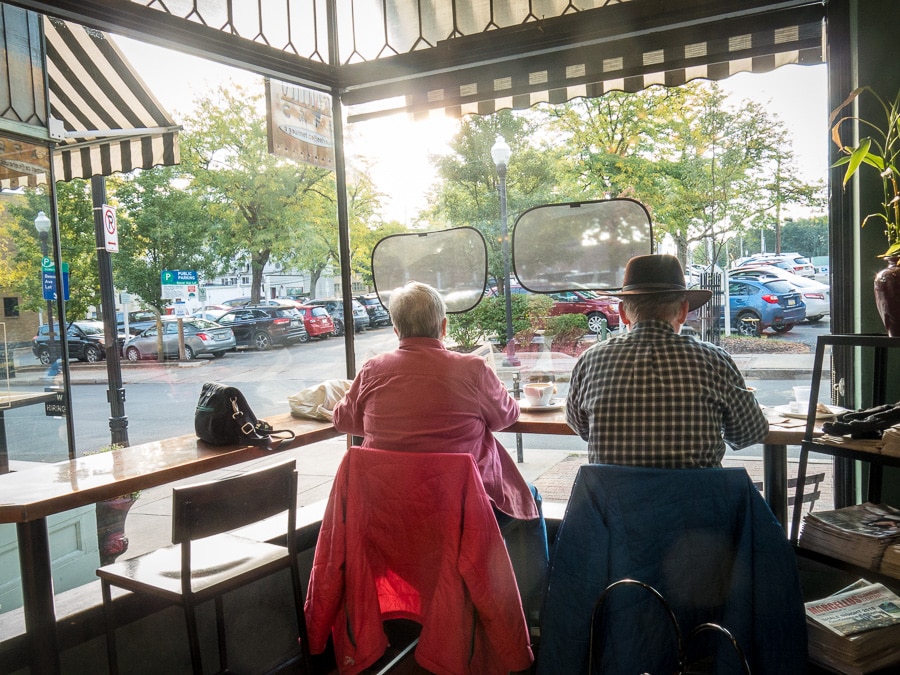 View out the window of Saint's Cafe