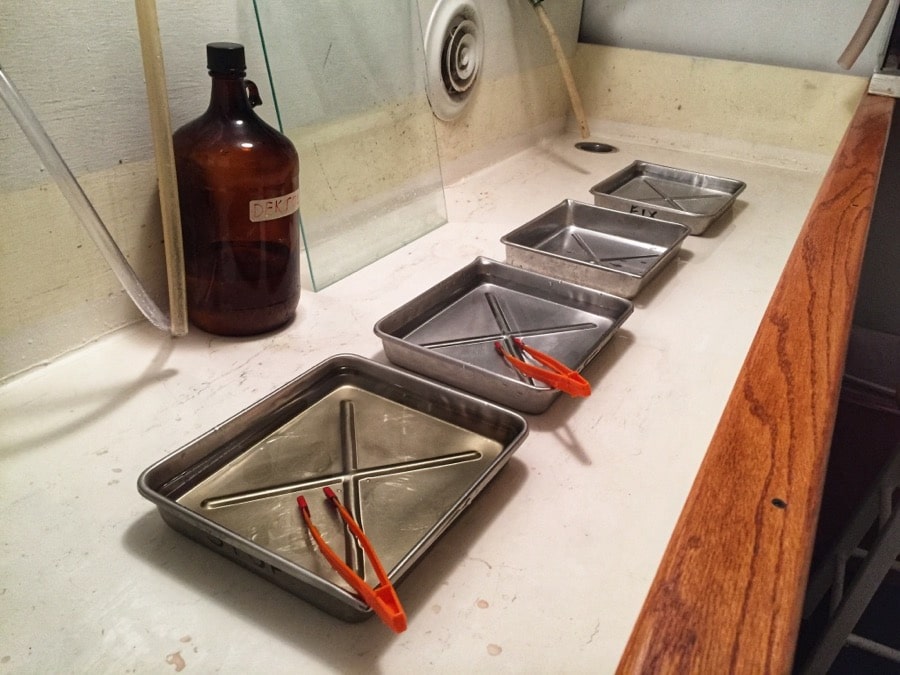 Darkroom sink with stainless steel trays