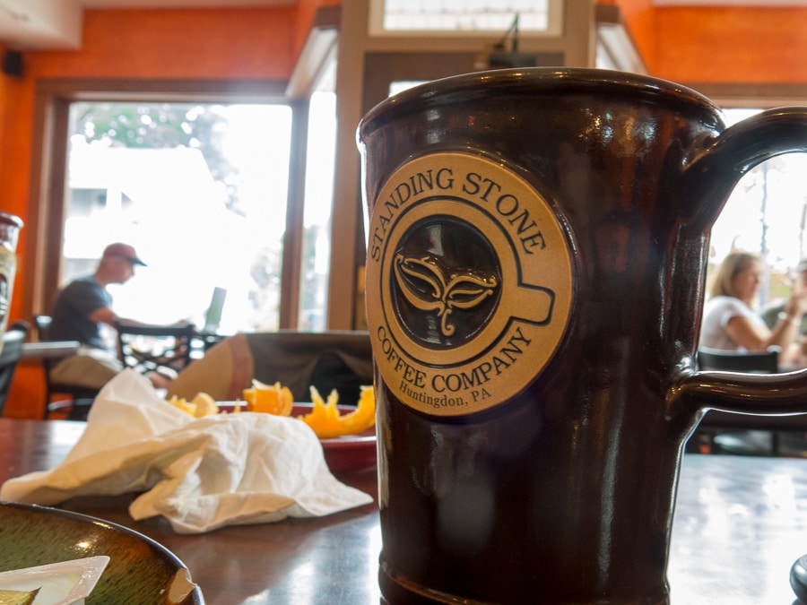 Mug of tea in the Standing Stone Coffeehouse