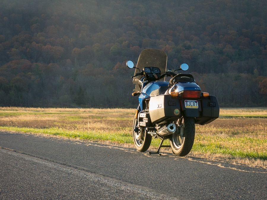 BMW K75 motorcycle on an autumn morning