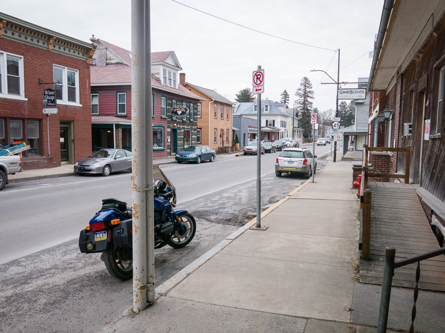 BMW K75 motorcycle parked in Millheim, Pennsylvania