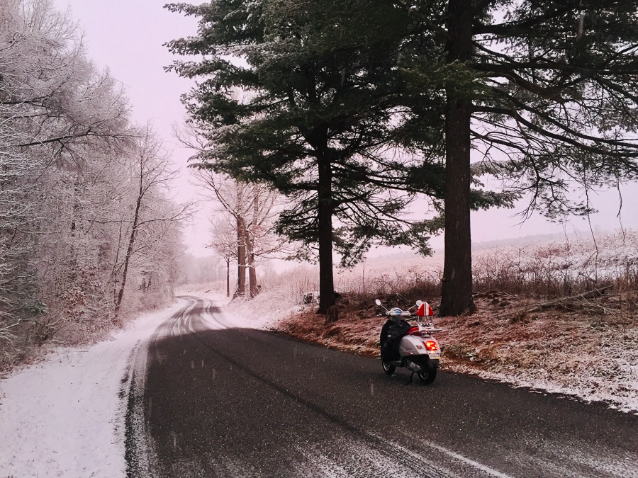 Vespa on a snowy road