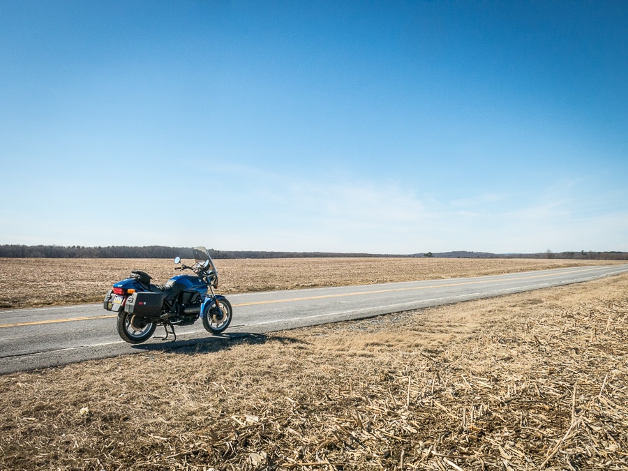BMW K75 motorcycle on rural road
