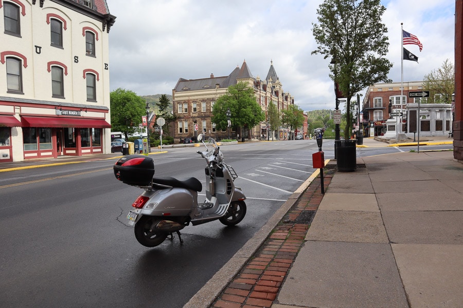 Vespa GTS scooter in Bellefonte, Pennsylvania.
