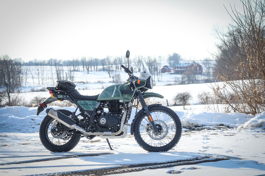 2022 Royal Enfield Himalayan in the snow.