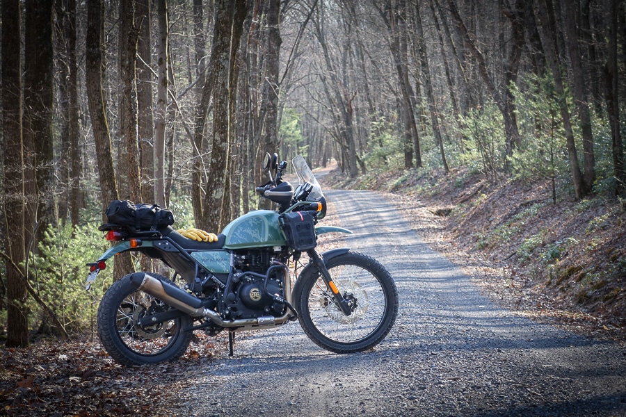 2022 Royal Enfield Himalayan on a gravel forest road.