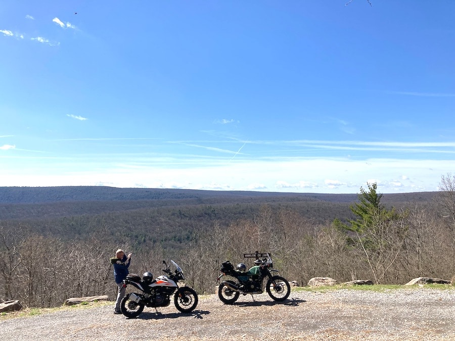 Two motorcycles at an overlook in the mountains of central Pennsylvania.