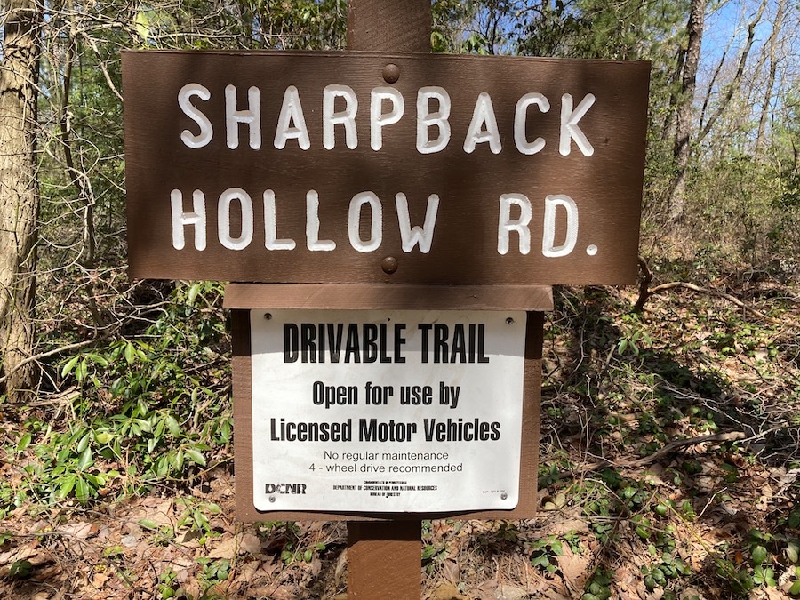 Sharpback Hollow Road sign.