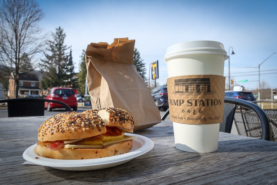 Breakfast on the table at the Pump Station Cafe.