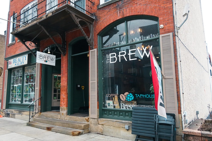 "The Brew" cafe storefront.