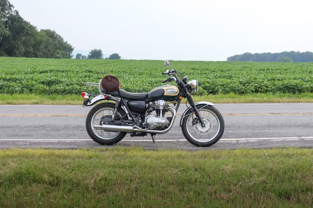 2001 Kawasaki W650 on a rural road.