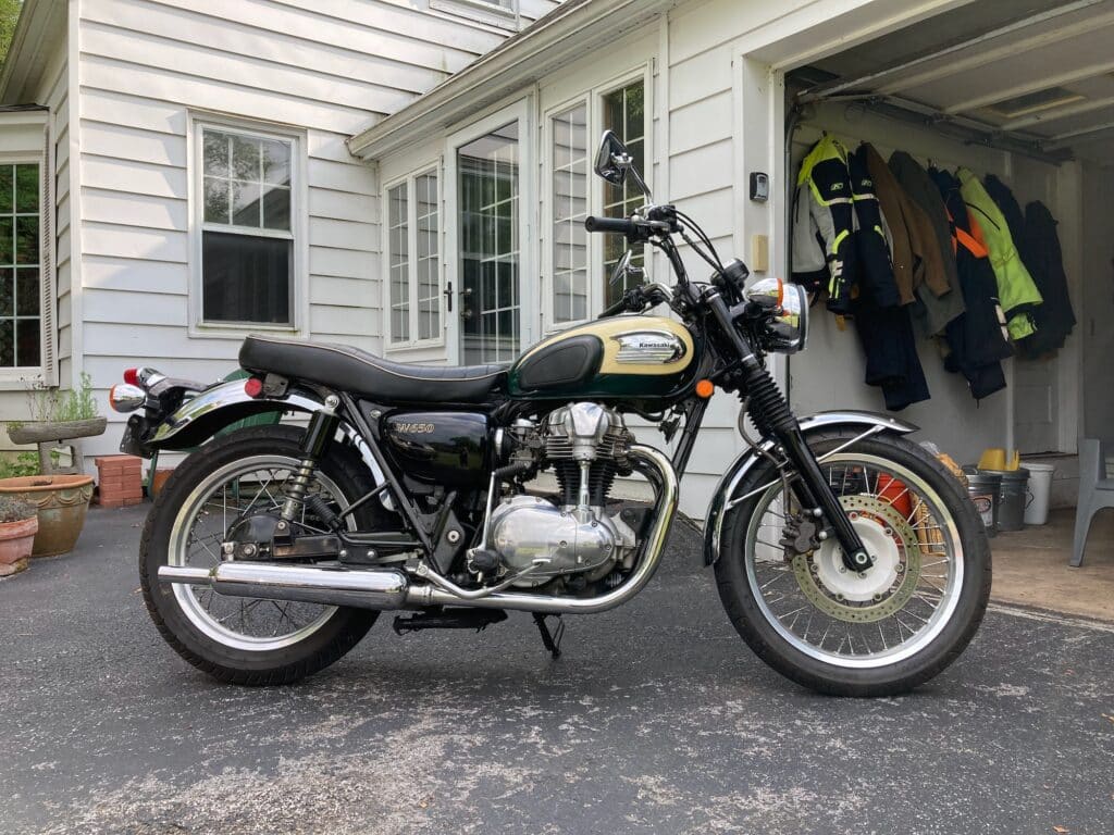 2001 Kawasaki W650 motorcycle parked in my driveway.