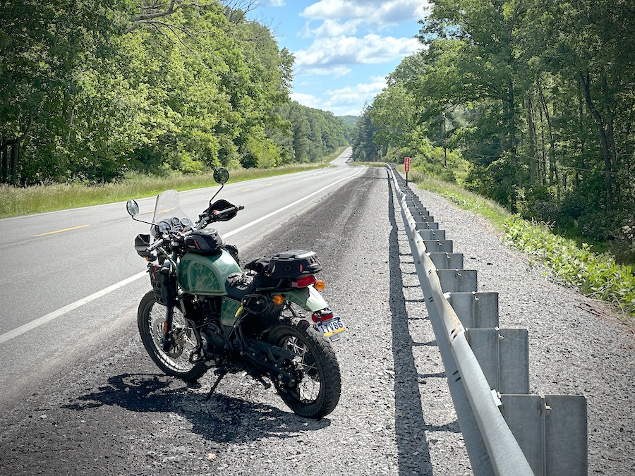 2022 Royal Enfield Himalayan motorcycle along a highway.