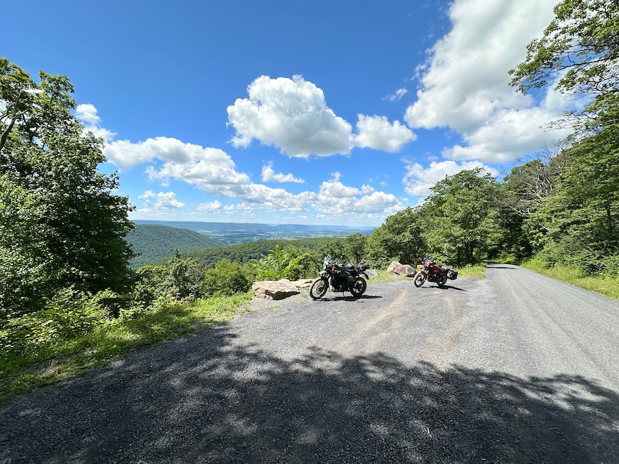 Motorcycles parked at Big Valley vista.
