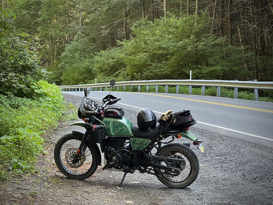 A 2022 Royal Enfield Himalayan parked along a road.