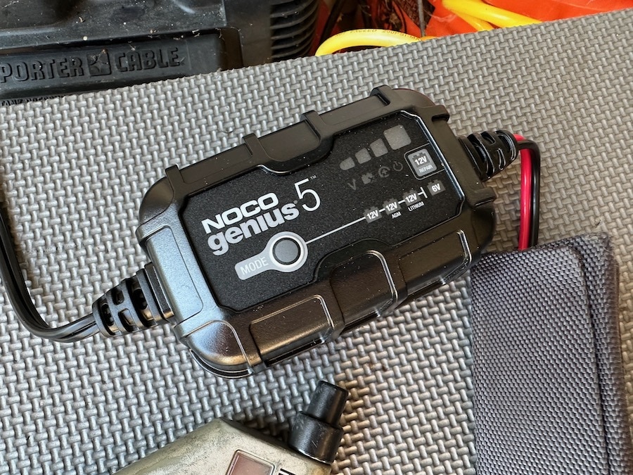 A NOCO Genius 5 smart battery charger.