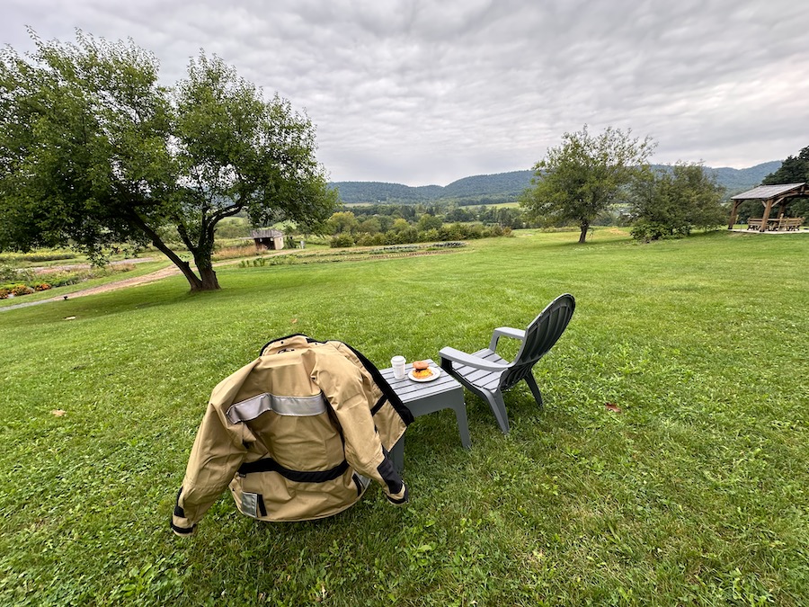 Outdoor seating at a farm cafe.
