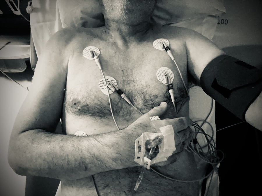 Man hooked up to a 12-lead for an electrocardiogram.